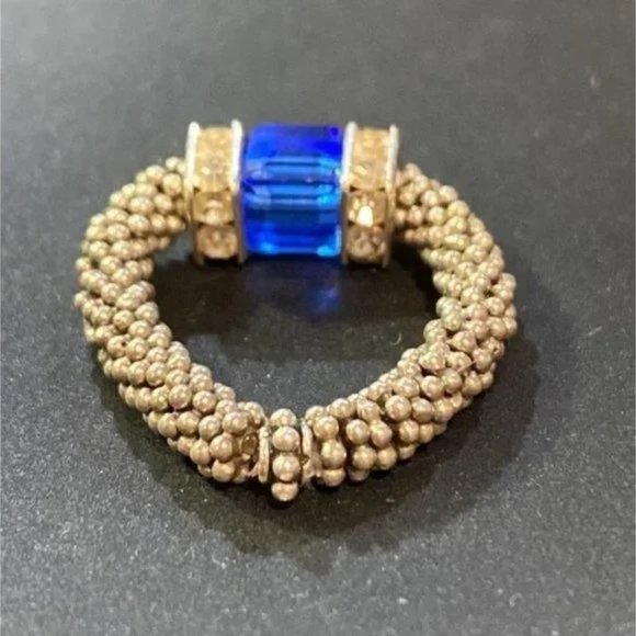 Sapphire blue Stretch ring Square Swarovski crystal Silver - Picture 3 of 4